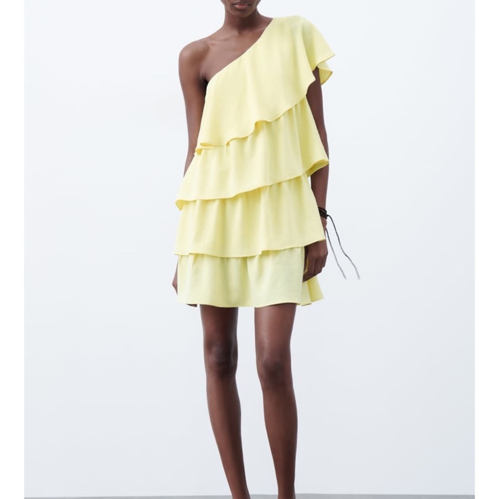 NWT Zara One Shoulder Ruffle Dress